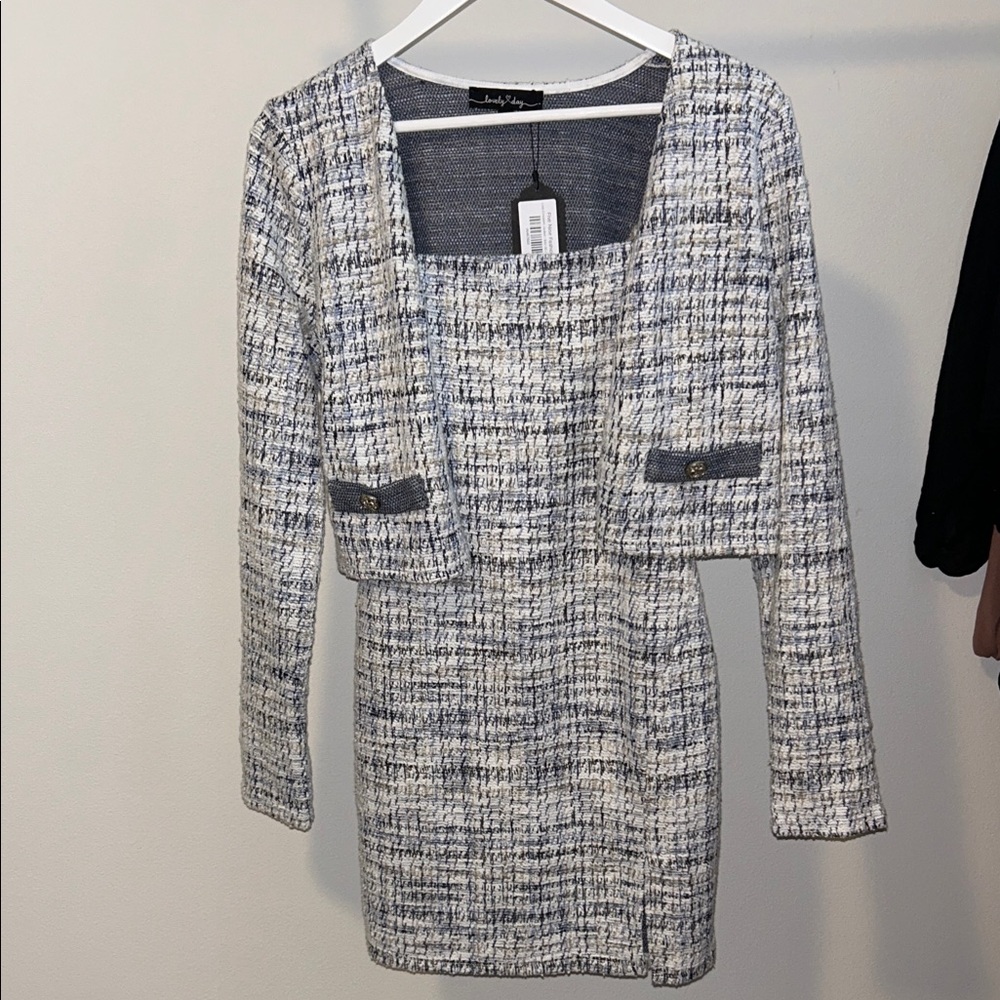 Sandy Liang Monochrome Tweed Dress Set